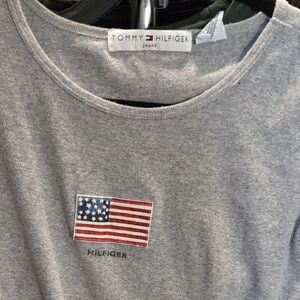 Tommy Hilfiger Jeans Mens XL Gray American Flag Graphic T-Shirt Crew Neck Tee